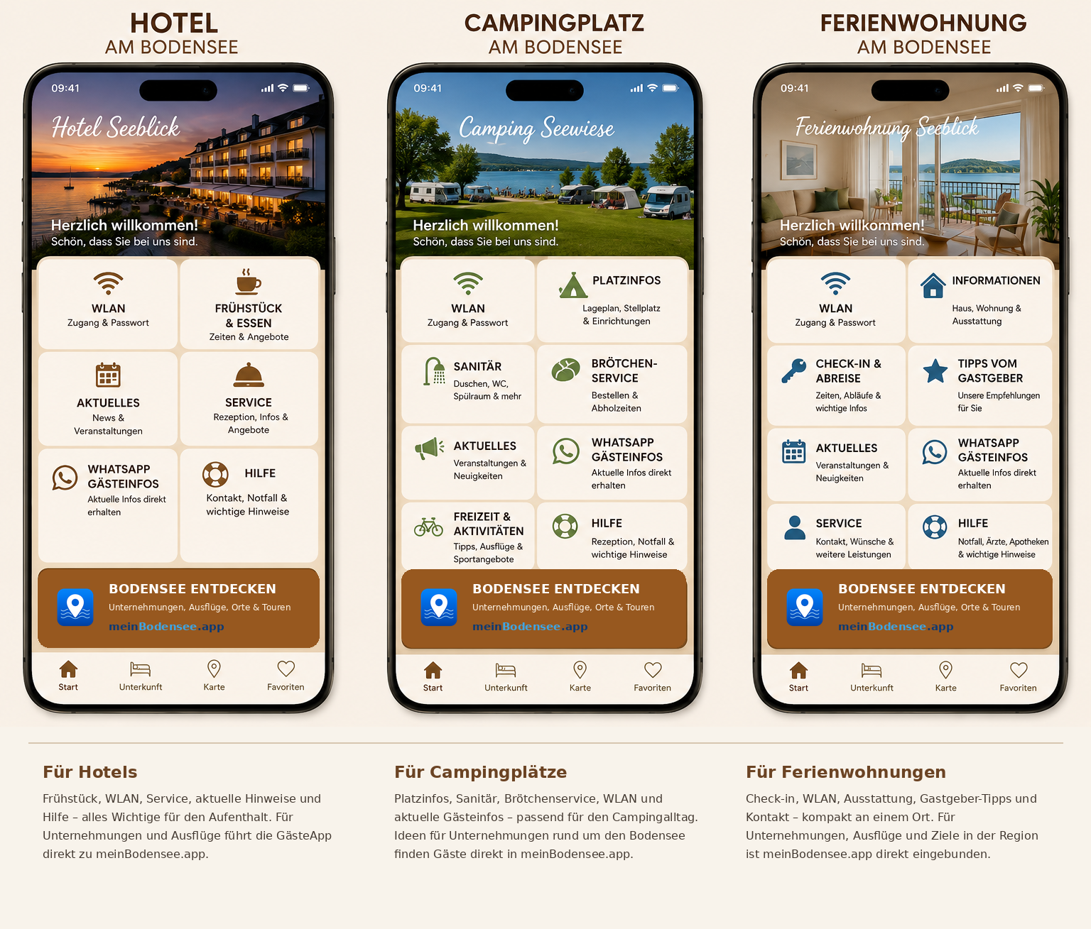 Beispiel-Darstellung der Gastgeber-App für Hotel, Campingplatz und Ferienwohnung